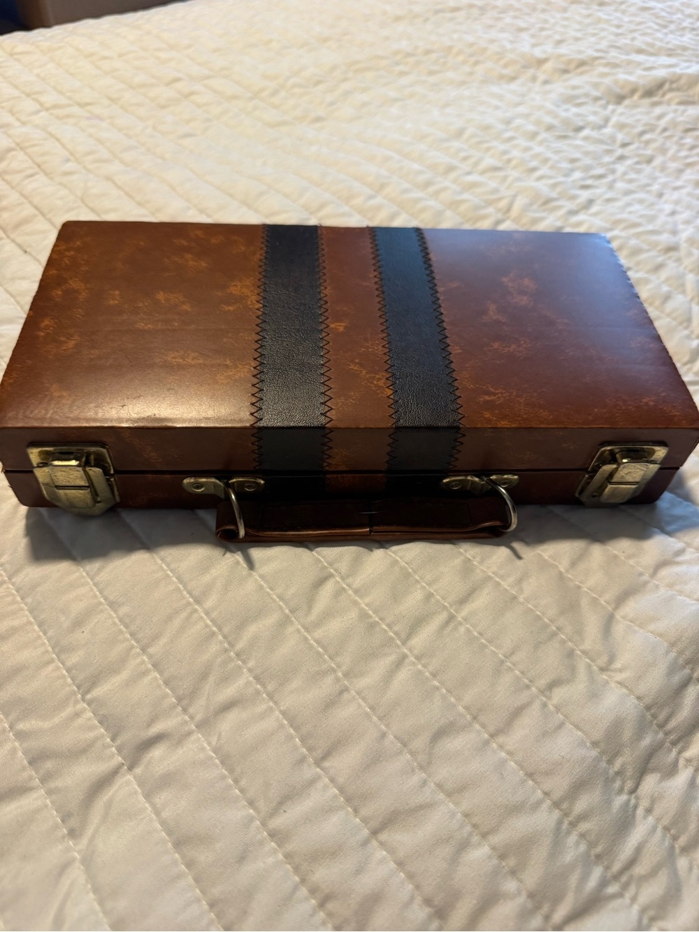vintage interpur multi game set faux leather case chess backgammon dominoes